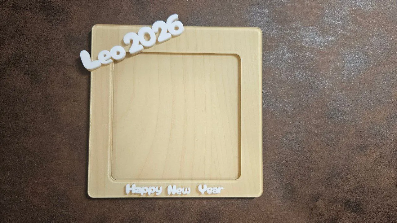 Three-layer photo frame with 'BestFriend' text made with white acrylic lettering and light wood frame